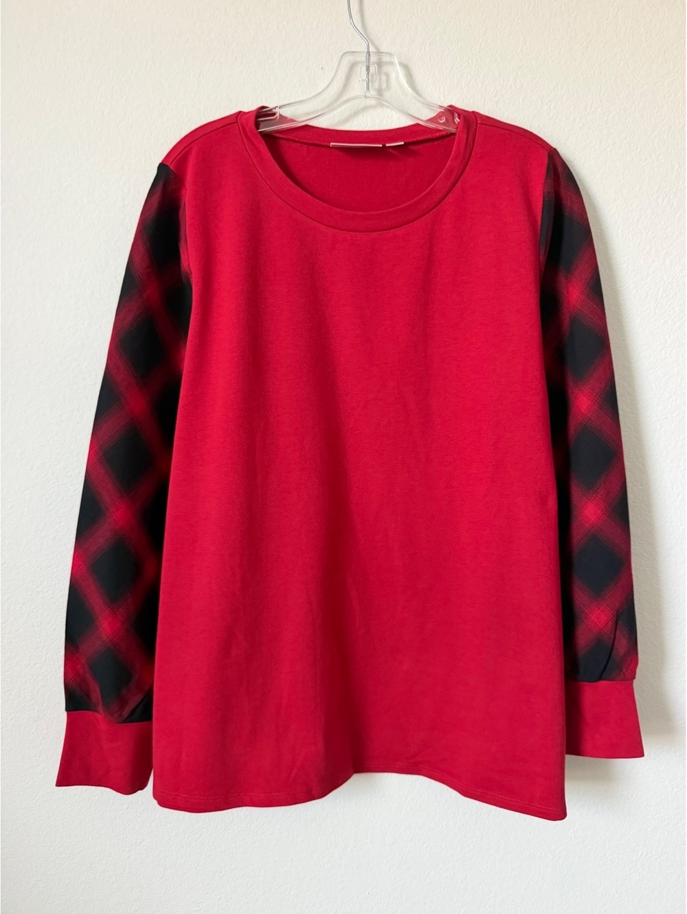 Belle by Kim Gravel Buffalo Plaid Crew Neck Pullover Sweatshirt Women's Size L